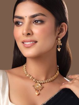 Yellow Chimes - Gold-Plated Stone-Studded & Beaded Jewellery Set
