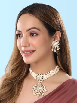 Yellow Chimes - Gold-Plated Kundan Studded & Beaded Jewellery Set