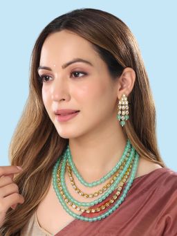 Yellow Chimes - Gold-Plated Stone-Studded & Beaded Long Jewellery Set