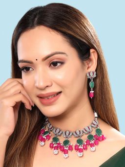 Yellow Chimes - Silver-Plated Stone-Studded and Beaded Jewellery Set