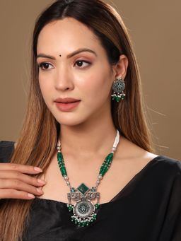 Yellow Chimes - Silver-Plated Oxidised Beaded Jewellery Set