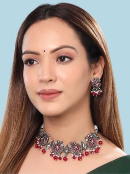 Yellow Chimes - Silver-Plated Stone-Studded Jewellery Set