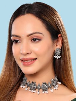 Yellow Chimes - Silver-Plated Stone-Studded and Beaded Jewellery Set