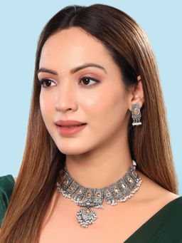 Yellow Chimes - Stone-Studded & Beaded Oxidised Jewellery Set