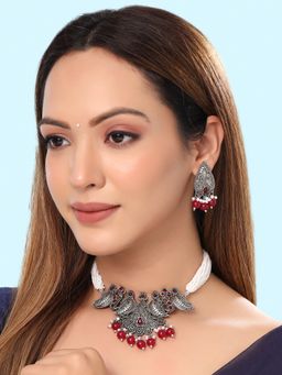 Yellow Chimes - Silver-Toned Beaded Necklace & Earrings Set