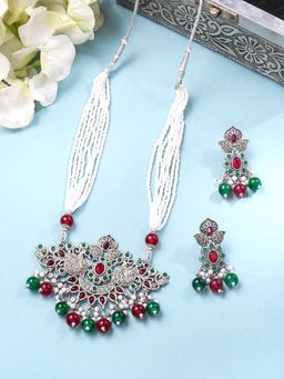 Yellow Chimes - Gold-Plated Stone-Studded & Beaded Necklace & Earrings