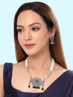 Yellow Chimes - Silver-Plated Oxidised Beaded Jewellery Set