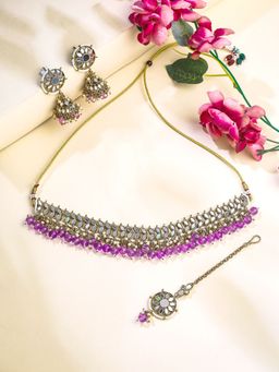 Yellow Chimes - Gold-Plated Stone-Studded & Beaded Jewellery Set