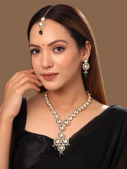 Yellow Chimes - Gold-Plated Kundan-Studded & Beaded Necklace & Earrings