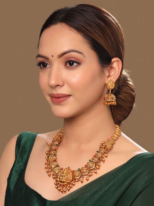 Yellow Chimes Gold-Plated Long Temple Necklace & Earrings