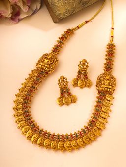 Yellow Chimes - Gold-Plated Stone-Studded & Beaded Jewellery Set