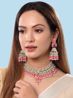 Yellow Chimes - Gold-Plated Kundan Studded & Beaded Necklace & Earrings