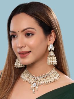 Yellow Chimes - Gold-Plated Kundan-Studded & Beaded Necklace & Earrings