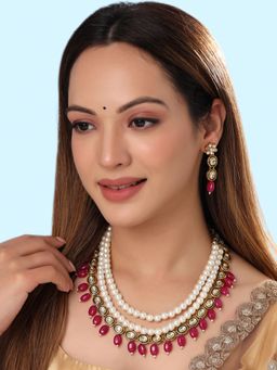 Yellow Chimes - Gold-Plated Stone Studded & Beaded Necklace & Earrings