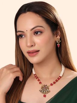 Yellow Chimes - Gold-Plated Stone Studded Necklace & Earrings