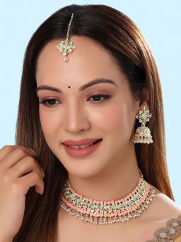 Yellow Chimes - Gold-Plated Kundan-Studded & Beaded Necklace & Earrings