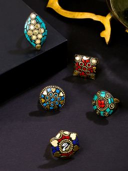 Yellow Chimes - Set of 5 Gold-Plated Adjustable Bhomian Style Finger Rings