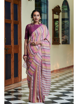 Dressfolk - Handwoven Silver Stripe Saree Without blouse