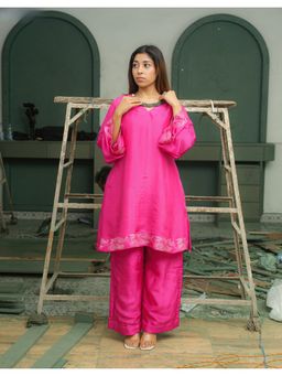October - Fuchsia Silk Co-Ord Set in Real Silver Work