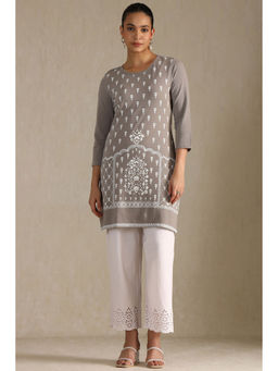 Soch - Women Grey Cotton Botanical Print Kurta