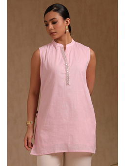 Soch - Women Pink Cotton Solid Tunic with Unstitched Sleeves