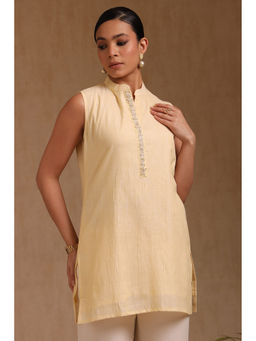 Soch - Women Light Yellow Cotton Solid Tunic with Unstitched Sleeves