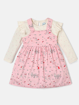 Nautinati - Infant Printed Soft Cotton Dungaree Dress with T-Shirt (Pack of 2)