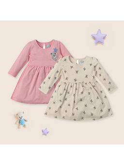 Nautinati - Infant Mouse Print Soft Cotton Frocks (Pack of 2)