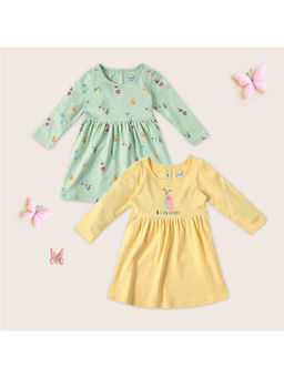 Nautinati - Infant Alphabet Print Soft Cotton Dresses (Pack of 2)