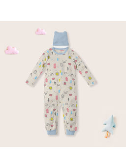 Nautinati - Infant Cream Cotton Printed Bodysuit with Contrast Beanie (Pack of 2)