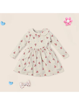 Nautinati - Infant Cotton Peter Pan Collar Bow Printed Dress with Headband (Set of 2)