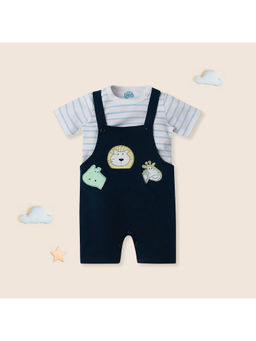 Nautinati - Infant Animal Embroidery Cotton Dungaree with Striped T-Shirt (Pack of 2)