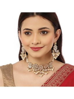Karatcart - Gold Plated Pearl Beaded Kundan Choker Necklace Set (Set of 2)