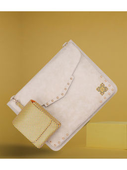 EUME - Timeless Collection - Sage Vegan Leather Laptop Messenger Bag - Off White (L)