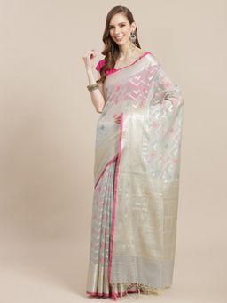 Banarasi Silk Works - Masrise Cotton Woven Saree Grey with Unstitched Blouse