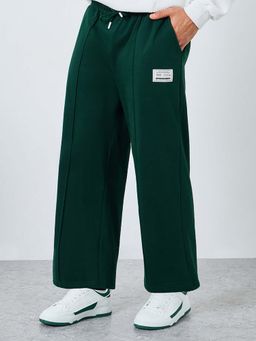 Styli - Men Green Solid Heavy Fleece Pintuck Extra Wide Leg Trackpant