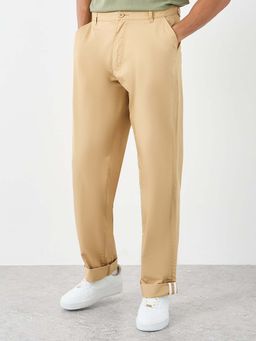 Styli - Men Khaki Solid Relaxed Fit Trouser