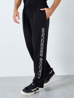 Styli - Men Black Side Text Relaxed Fit Terry Trackpant