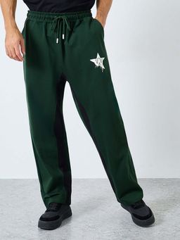 Styli - Men Green Contrast Inseam Oversized Terry Trackpant