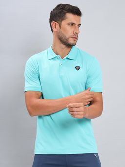 Technosport - Men Blue Solid Slim Fit Sports Polo T-Shirt with Elasto Plus