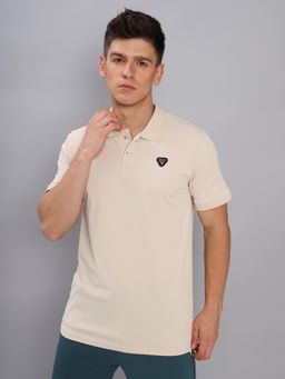 Technosport - Men Cream Solid Slim Fit Sports Polo T-Shirt with Elasto Plus