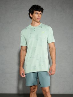 Technosport - Men Green Jacquard Slim Fit Round Neck Sports T-Shirt with Double Cool