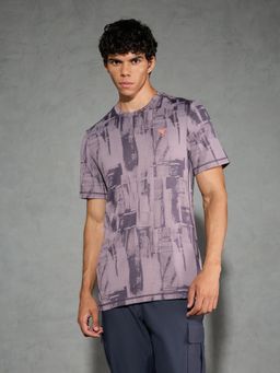 Technosport - Men Purple Jacquard Slim Fit Round Neck Sports T-Shirt with Double Cool