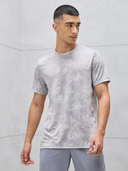 Technosport - Men Grey Jacquard Slim Fit Round Neck Sports T-Shirt with Double Cool