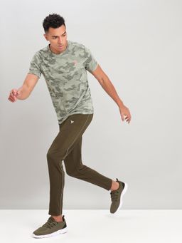 Technosport - Men Olive Jacquard Slim Fit Round Neck Sports T-Shirt with Double Cool