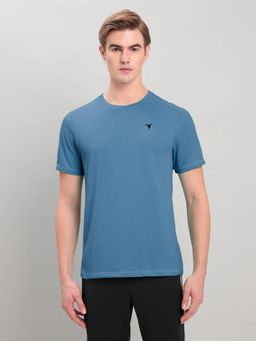Technosport - Men Blue Solid Slim Fit Round Neck Sports T-Shirt with Technocool+