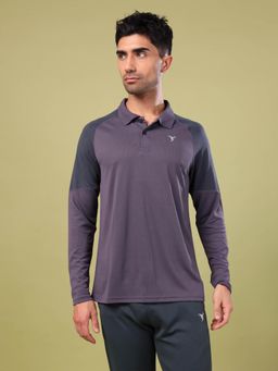 Technosport - Men Purple Colorblock Slim Fit Polo Sports T-Shirt with Technocool+