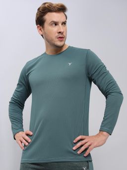 Technosport - Men Green Solid Slim Fit Round Neck Sports T-Shirt with Technocool+