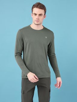 Technosport - Men Olive Solid Slim Fit Round Neck Sports T-Shirt with Technocool+
