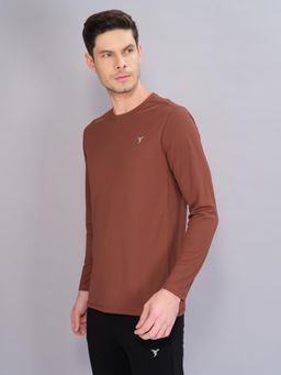 Technosport - Men Rust Solid Slim Fit Round Neck Sports T-Shirt with Technocool+